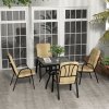 Outsunny 5 Pieces Garden Dining Set, Outdoor Square Dining Table and 4 Cushioned Armchairs, Tempered Glass Top Table w/ Umbrella Hole, Texteline Seats, Beige