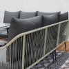 Outsunny 6 Pieces Rattan Garden Furniture Set, Garden Corner Sofa with Thickened Cushions, Outdoor Dining Set with Glass Top Dining Table, Loveseats and Footstools for Conservatory, Light Grey