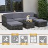 Outsunny 7Pc Rattan Garden Furniture Wicker Sofa & Coffee Table Set Patio Furniture Outdoor with Cushions Grey