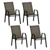 Outsunny 4 Pieces Garden Chairs, Stackable Outdoor Chairs with High Backrest and Armrest, Breathable Mesh Fabric Dining Chair Set of 4, Mixed Brown