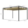Outsunny 4 x 3(m) Metal Outdoor Pergola with Retractable Roof, Outdoor Gazebo Canopy Shelter with Drainage Holes for Garden, Patio, Lawn, Khaki