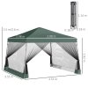 Outsunny Outdoor Garden Pop-up Gazebo Canopy Tent Sun Shade Event Shelter Folding with Adjustable Height, Mesh Screen Side Walls 3.5 M 3.5 M Base / 3 M 3 M Top, Green