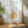 HOMCOM Rattan Bedside Table, Boho Bedside Cabinet with Adjustable Shelf and Solid Wood Legs, Side Table for Living Room, Bedroom, White