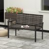 Outsunny 2 Seater Rattan Garden Bench, Outdoor Bench with Quick-Drying Cotton Padding, Wicker Garden Loveseat with Armrests, Steel Frame for Patio, Park, Mixed Grey