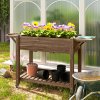 Outsunny Raised Garden Bed, Wooden Elevated Planter Box with Lockable Wheels, Side Tables and Bottom Shelf, Outdoor Planter with Liner and Drainage Holes for Vegetables, Flowers, Fruits, Carbonised