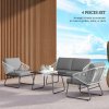Outsunny 4 Piece Rattan Garden Furniture Set, Wicker Patio Outdoor Furniture Set with Loveseat, Armchairs, Glass Top Coffee Table and Cushions for Patio, Conservatory, Balcony, Grey