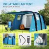 Outsunny Inflatable 3-4 Man Tunnel Tent w/ Air Pump, Living Area & Vestibule, Waterproof Family Camping Air Tent w/ Sewn In Groundsheet & Removable Footprint for Camping, Hiking, Blue