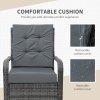 Outsunny 3 Pieces Rattan Bistro Set with Furniture Cover, Wicker Garden Furniture Set, Glass Top Coffee Table and Chairs with Cushions for Outdoor, Patio, Balcony, Grey