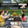 Outsunny 5 Piece Wicker Garden Dining Set, PE Rattan Garden Furniture Set with 4 Stackable Chairs, Tempered Glass Top Table and Cushions, Outdoor Table and Chairs for Patio, Conservatory, Light Grey