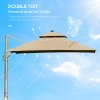 Outsunny 3 x 3(m) Cantilever Roma Parasol Garden Sun Umbrella, Two-tier 250g Polyester Sun Shade with LED Solar Light, Aluminium Frame, Cross Base 360 Degrees Rotating Khaki