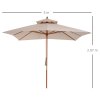 Outsunny 3 x 3 (m) Garden Parasol Umbrella, Large Square Outdoor Patio Sunshade Canopy with Double Tier, 48 mm Wooden Pole, 8 Ribs for Balcony, Beige