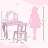 AIYAPLAY Kids Dressing Table with Tri-Fold Mirror and Stool, Kids Vanity Table, Girls Make up Desk with Drawer, for Aged 3-8 Years Old - Pink