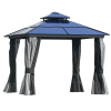Outsunny 3 x 3(m) Polycarbonate Hardtop Gazebo Canopy with Double-Tier Roof and Aluminium Frame, Garden Pavilion with Mosquito Netting and Curtains
