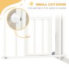 PawHut Dog Stair Gate Pet Barrier with Small Cat Door, Pressure Fit Safety Gate  with Auto Closing System, Double Locking, for Hallways - White