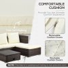Outsunny 3 Pieces Rattan Garden Furniture Sofa Set, 4 Seater Garden Corner Sofa with 5-Level Reclining Sun Lounger and Storage Coffee Table, Outdoor Furniture Conservatory Set with Cushions, Brown