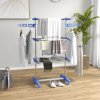 HOMCOM 3-Tier Clothes Airer, Stainless Steel Foldable Clothes Drying Rack with Wheels and Wings, Indoor and Outdoor, Easy Assembly, 142 x 55 x 152cm, Blue