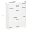 HOMCOM Shoe Cabinet, Slim Shoe Storage Cabinet with Drawer, 2 Flip-up Doors and Adjustable Shelf, Narrow Shoe Cupboard for 16 Pairs of Shoes for Entryway, Hallway, White