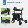HOMCOM Folding Rollator Walker with Seat, Backrest, Lightweight Walking Frame with Storage Bag, Dual Brakes, Adjustable Handle Height, Suspension System, 4 Wheeled Walker for Seniors