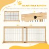 PawHut Freestanding Dog Gate, Foldable Pet Fence, Indoor Wood Barrier, Stair Gate with Support Feet, for Doorway, Hallway, Small and Medium Dogs, 69H x 104-183 cm, Natural Wood Finish