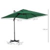 Outsunny 2.5 x 2.5m Patio Offset Parasol Umbrella Cantilever Hanging Aluminium Sun Shade Canopy Shelter 360 Rotation with Crank Handle and Cross Base, Green