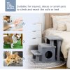 PawHut Dog Steps for Bed, 4 Step Pet Stairs with Cat House, Detachable Cover, Jute Scratching Post, Cat Climb ladder for Sofa w/ Hanging Balls  - Grey