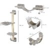 PawHut 4 Piece Cat Shelves, Cat Wall Furniture with Hammock, Scratching Posts, Soft Ladder, Steps, Jump Platforms, Cat Wall Shelves for Indoor Cats - Grey