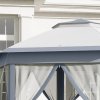 Outsunny 3 x 4m Garden Gazebo Hexagon Pop Up Gazebo Party Tent Canopy Double Roof Instant Shelter with Netting and Carry Bag for Outdoor Patio, Grey
