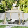 Outsunny 3 x 3 m Garden Gazebo, Double Roof Metal Gazebo with Curtains and Solar-Powered LED Lights, Outdoor Canopy Shelter for Patio, Deck, Beige