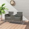 Outsunny 2 Seat Rattan Garden Bench, Patio Wicker Chair with Glass Tea Table, Outdoor Love Seat with Padded Cushions, for Garden, Porch, Charcoal Grey/Grey
