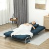 HOMCOM 2 Seater Sofa Bed, Click Clack Convertible Bed Settee, Modern Velvet Feel Fabric Sofa with 2 Cushions for Living Room, Bedroom, Guest Room, Navy Blue