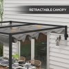 Outsunny 3 x 4m Lean To Pergola with Retractable Roof, Wall Mounted Garden Gazebo Outdoor Sun Shade Shelter for Patio, Deck
