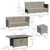 Outsunny Rattan Garden Furniture with Fire Pit and Waterproof Cover, 8 Seater Garden Corner Sofa Set with 11.8 KW Fire Pit Table, Ottomans and Olefin Cushions, Outdoor Conservatory Furniture, Grey