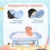 ZONEKIZ Foldable Baby Bath Tub Set, Collapsible Bathtub Antibacterial with Non-Slip Support, Cushion Pad, Shower Head Holder, for Newborn to Toddler Ages 0-6 Years - Blue