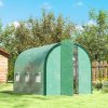 Outsunny 3 x 2(m) Walk-in Polytunnel Greenhouse with Upgraded Structure, 2 Hinged Doors, 6 Mesh Windows, Tunnel Warm House Tent with UV-resistant PE Cover, Green