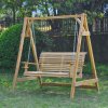Outsunny 2 Seater Garden Swing Seat, Wooden Swing Chair Bench with Cup Holders for Outdoor Porch Patio, Natural
