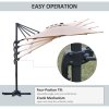 Outsunny 3(m) Cantilever Roma Parasol Garden Sun Umbrella Outdoor Patio with 360 Rotation Crank & Tilt Aluminium Frame LED Solar Light Cross Base, Brown