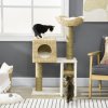 PawHut Flower Cat Tree for Indoor Cats Kitten Tower Cattail Weave with Scratching Posts, Cat House, Bed, Ladder, Washable Cushions, 57 x 37 x 100.5 cm - Natural Finish