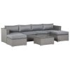 Outsunny 5 Pieces Rattan Garden Furniture Set, Wide & Deep Garden Sofa with Thickened Cushions, Outdoor Furniture Conservatory Set with Loveseats, Footstools and Glass Top Table for Patio, Grey