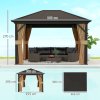 Outsunny 3 x 3.6m Outdoor Hardtop Gazebo Metal Roof Patio Gazebo with Aluminium Frame, Mesh Nettings, Curtains, & Roomy Interior Space, Brown