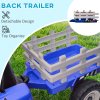 HOMCOM Electric Ride on Tractor 12V Kids Electric Car with Detachable Trailer Remote Control, Music, Horn, Lights, Start-Up Sound, for Ages 3-6 Years - Blue
