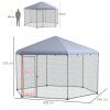 PawHut Walk in Chicken Run Chicken Coop Galvanised Outdoor Poultry Cage w/ Cover, for 10-15 Chickens, Hens, Rabbits, Ducks, 4 x 3.5 x 2.6m - Silver Tone