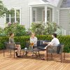 Outsunny 4 Piece Rattan Garden Furniture Set, 4 Seater Wicker Outdoor Furniture Set with 2 Armchairs, Loveseat, Glass Top Coffee Table and Cushions for Balcony, Porch, Grey