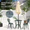 Outsunny Garden Bistro Set with Umbrella Hole, 3 Piece Cast Aluminium Garden Furniture Set, Antique Floral Round Coffee Table and Chairs, Small Balcony Furniture for Outdoor, Patio, Green