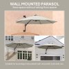 Outsunny 3 M Wall Mounted Garden Parasol Umbrella with Rotate, Outdoor Market Umbrella Sun Shade Canopy with 8 Ribs, Light Grey
