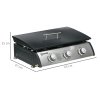 Outsunny Gas Plancha Grill with 3 Stainless Steel Burner, 7.5kW, Portable Tabletop Gas BBQ with Non-Stick Griddle and Lid for Camping Picnic Garden Party Festival