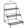 Outsunny 3 Tier Metal Plant Stand, Ladder Flower Pot Display Shelf, Storage Organiser Rack for Indoor Outdoor Patio Balcony Garden