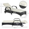 Outsunny Rattan Sun Lounger, Garden Lounger Recliner with Wheels and Adjustable Backrest, Outdoor Reclining Sunbed Garden Chair with Cushion and Headrest for Patio, Beach, Terrace, Black