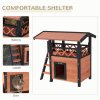 PawHut Outdoor Cat House Kitten Shelter Puppy Kennel with Balcony Stairs Asphalt Roof, 77 x 50 x 73 cm, Brown