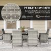Outsunny Rattan Garden Furniture Set, 6 Seater Outdoor Dining Table and Chairs with Cushions, 150 x 90cm Rectangular Tempered Glass Table, 6 Armchairs, for Terrace, Conservatory, Balcony, Mixed-Grey