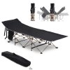 Outsunny Single Person Camping Bed Folding Cot Outdoor Patio Portable Military Sleeping Bed Travel Guest Leisure Fishing with Side Pocket and Carry Bag - Black